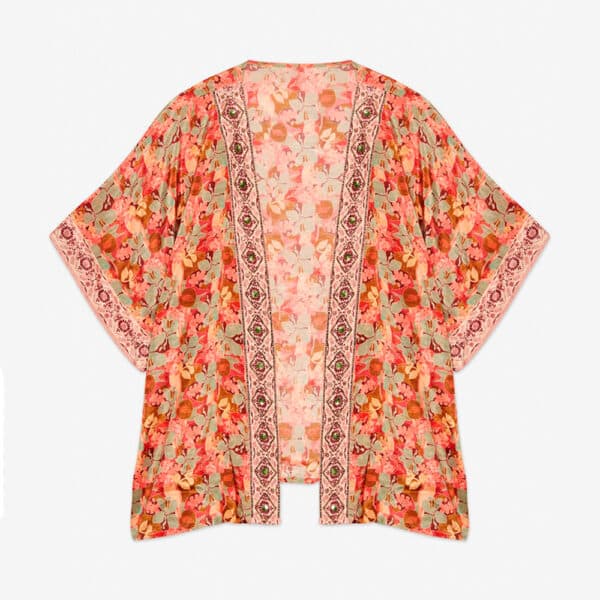 Short Flower Print 3/4 Sleeve Kimono